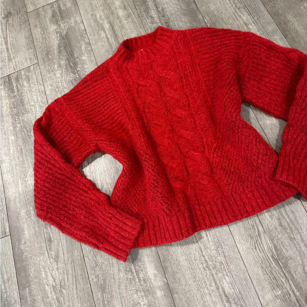 Treasure & Bond Vibrant Red Cable Knit Sweater